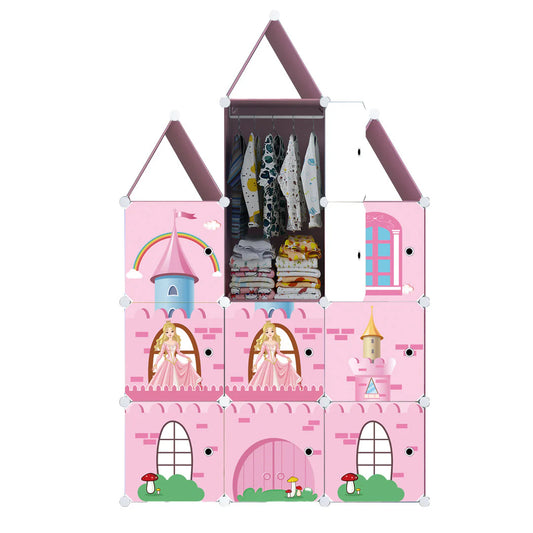 Pembe Prenses Çocuk Odası Dolabı - Kendin Yap - 8 Kapaklı, 9 Raflı Organizer Dolap. 35cmX35cm Ebatlarında