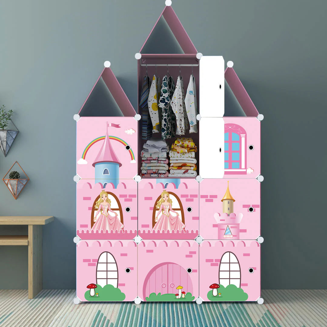 Pembe Prenses Çocuk Odası Dolabı - Kendin Yap - 8 Kapaklı, 9 Raflı Organizer Dolap. 35cmX35cm Ebatlarında