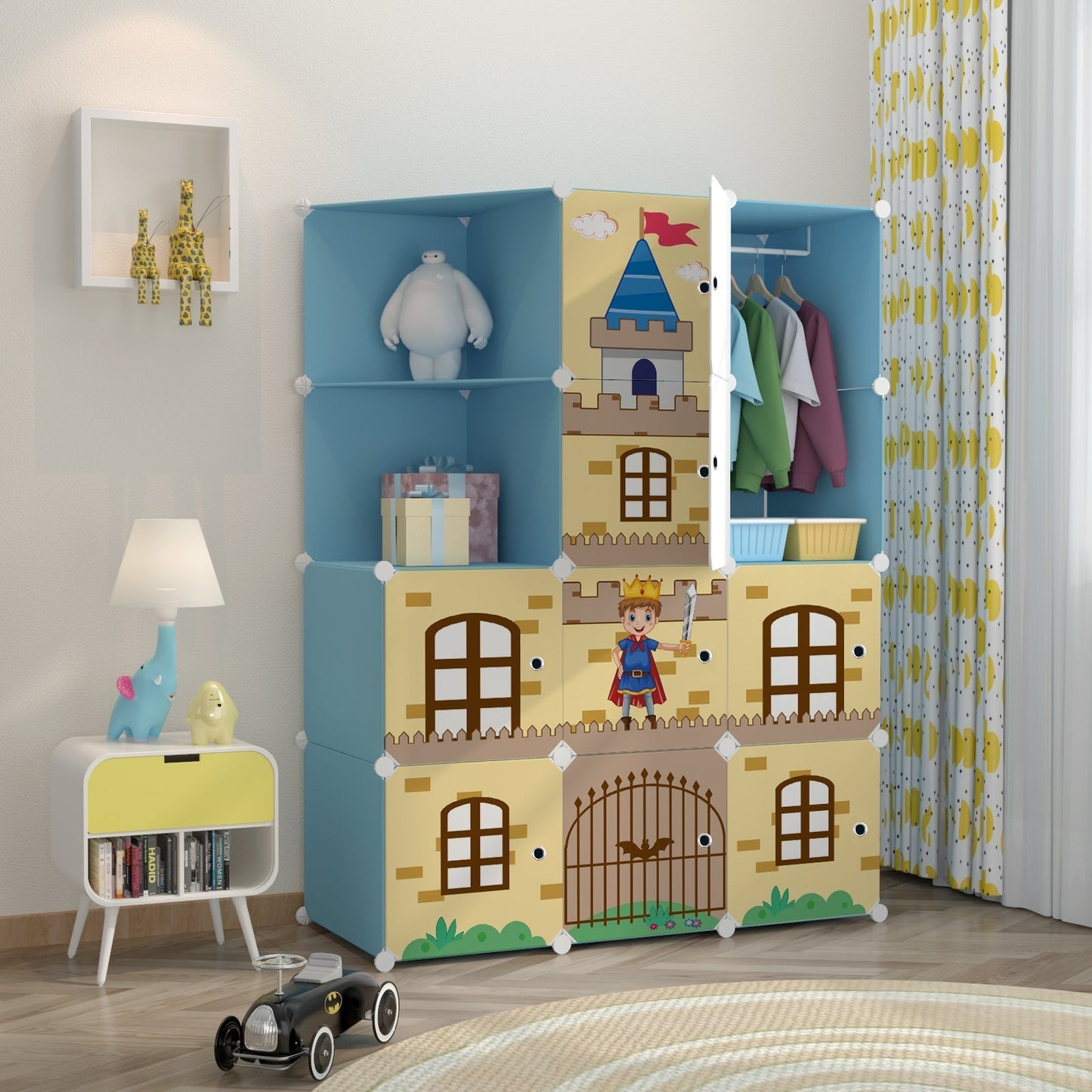 Şato Prens Çocuk Odası Dolabı - Kendin Yap - 8 Kapaklı, 10 Raflı Organizer Dolap. 35cmX35cm Ebatlarında
