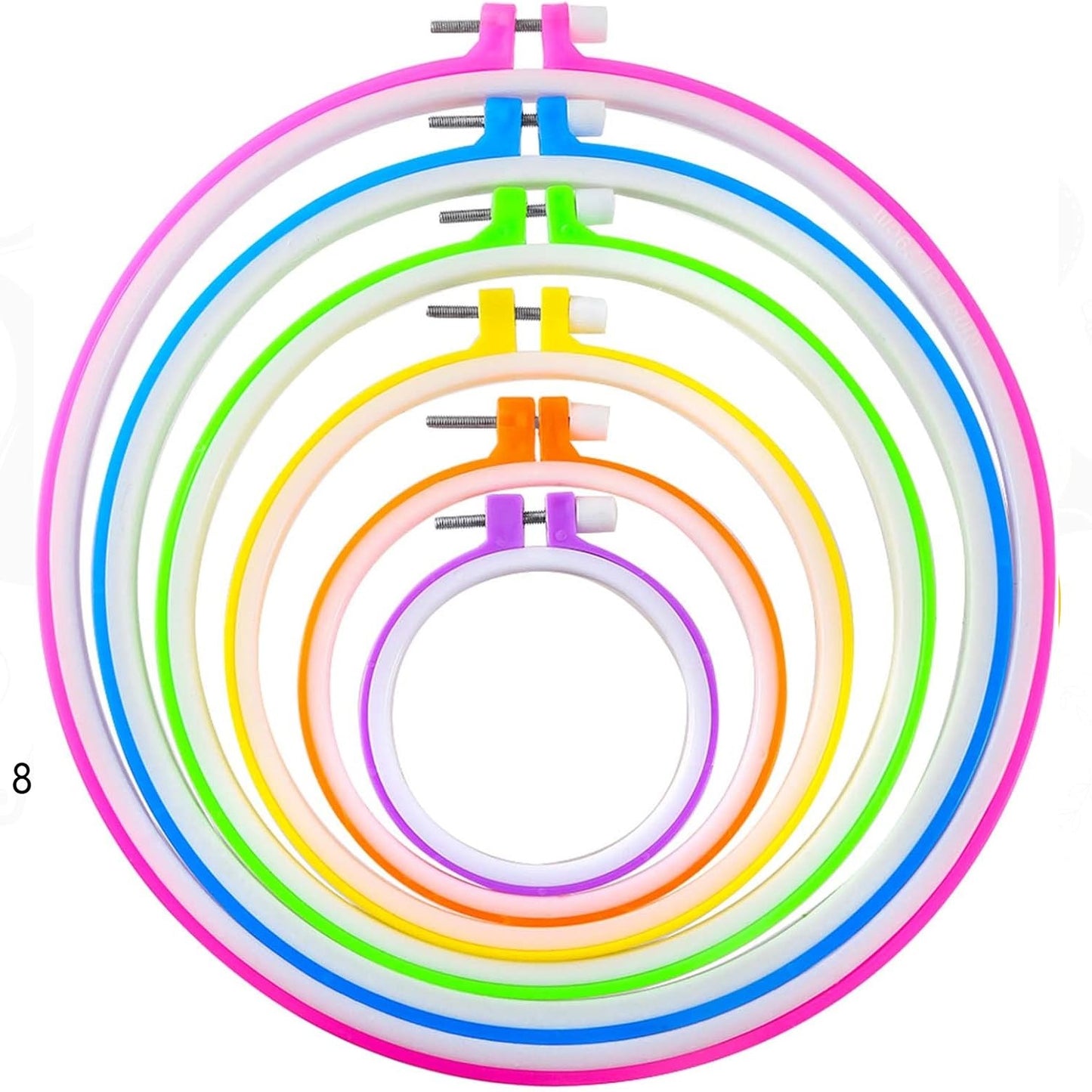 🧵 Renkli Plastik Nakış Kasnak Seti – 6 Boy Kasnak