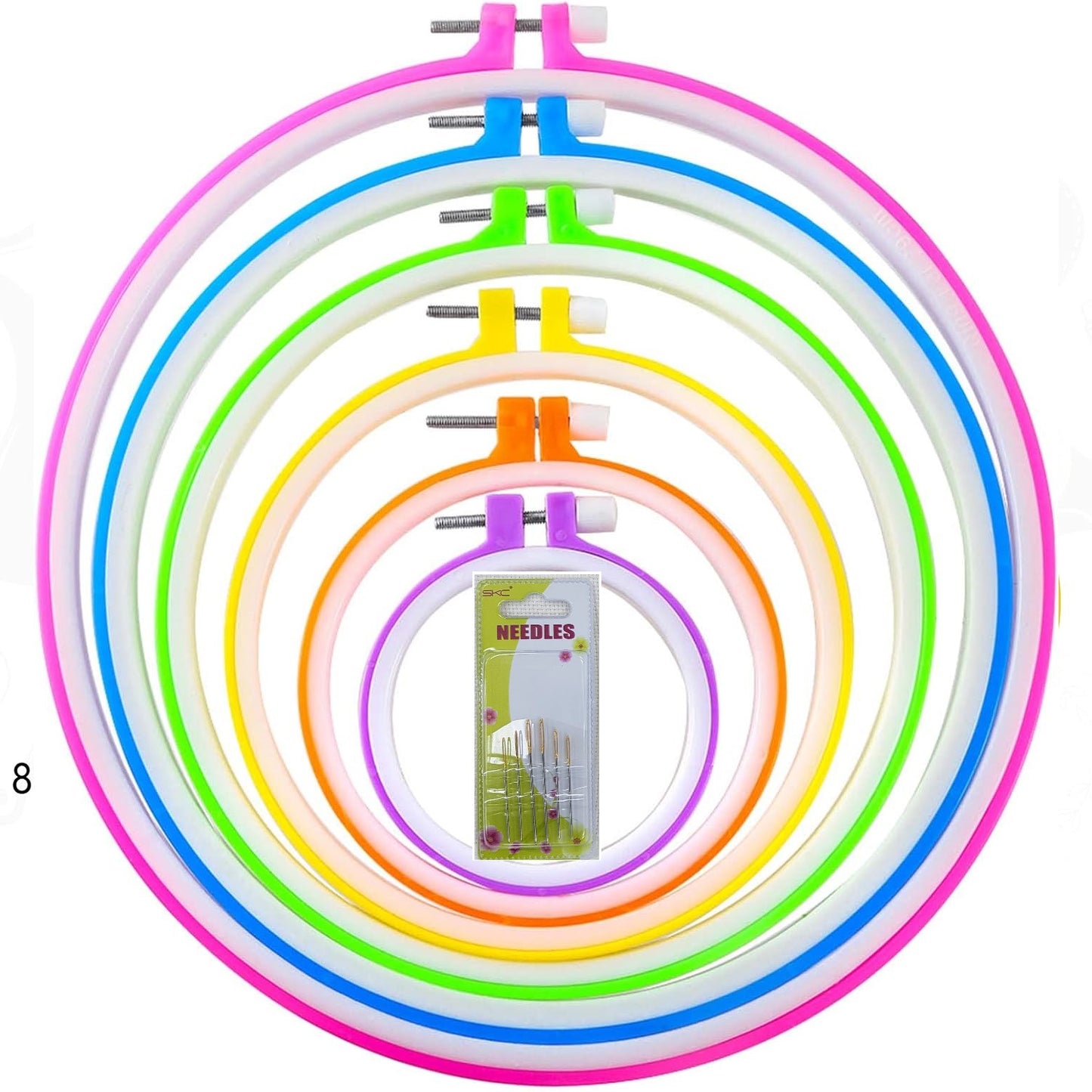 🧵 Renkli Plastik Nakış Kasnak Seti – 6 Boy Kasnak