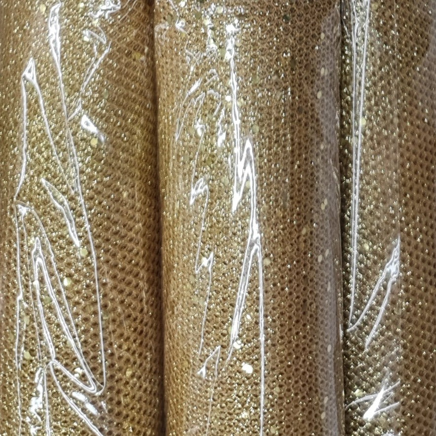 Simli File Kumaş Pullu Tül Sarı (Altın) - 70cm En [9metre top]