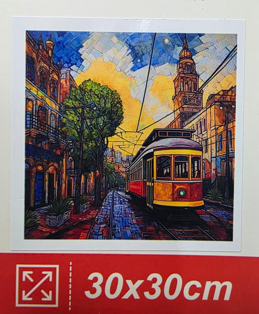 Boncuklu Taşlı Mozaik Elmas Goblen Tablo Resim Pano (30cmx30cm) Nostaljik Tramvay 18277
