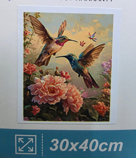 Boncuklu Taşlı Mozaik Elmas Goblen Tablo Resim Pano (30cmx40cm) Arı Kuşu, Güller 90206