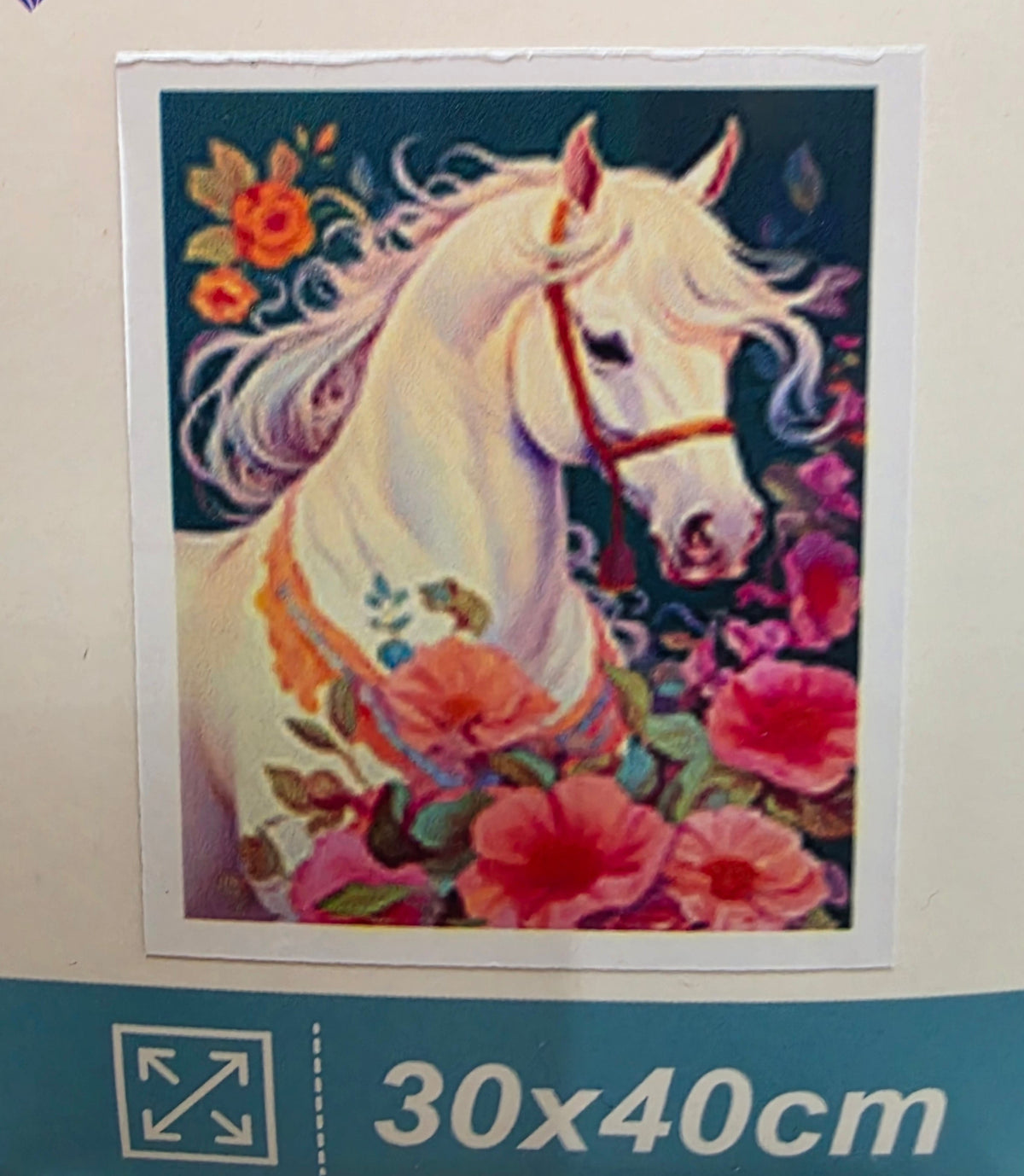 Boncuklu Taşlı Mozaik Elmas Goblen Tablo Resim Pano (30cmx40cm) Beyaz At 90455