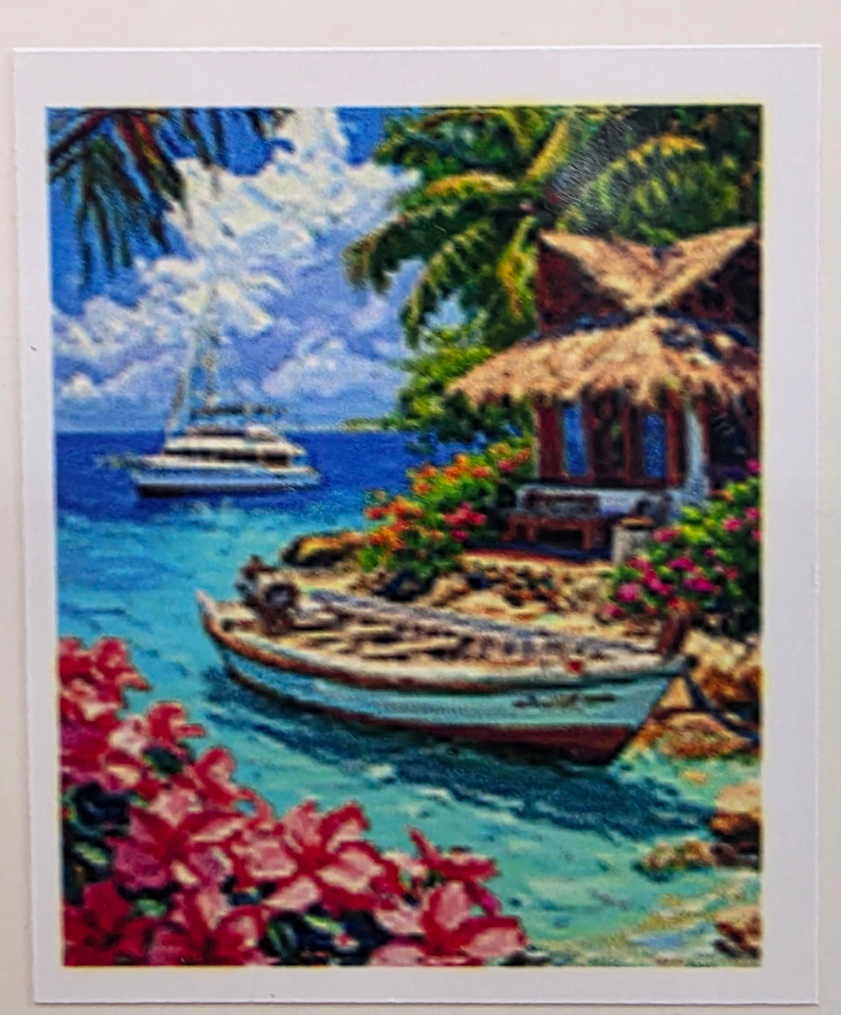Boncuklu Taşlı Mozaik Elmas Goblen Tablo Resim Pano (30cmx40cm) Mavi Deniz, Kayık, Yat 91214
