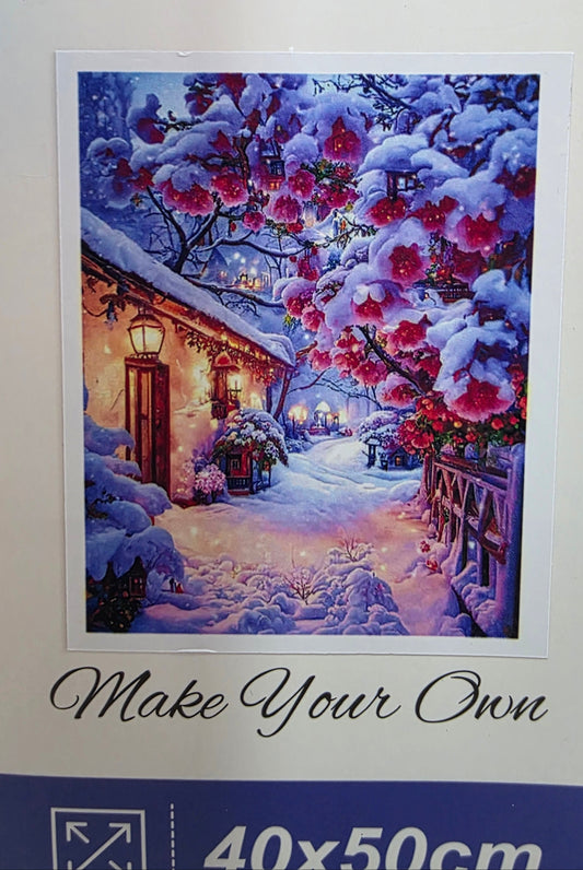 Boncuklu Taşlı Mozaik Elmas Goblen Tablo Resim Pano (40cmx50cm) Kış, Kar 88559