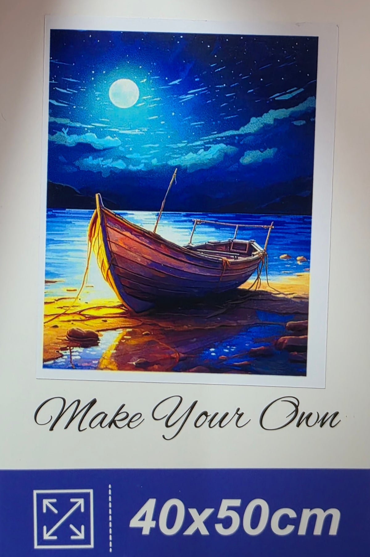Boncuklu Taşlı Mozaik Elmas Goblen Tablo Resim Pano (40cmx50cm) Gece, Yakamoz, Sandal 88565