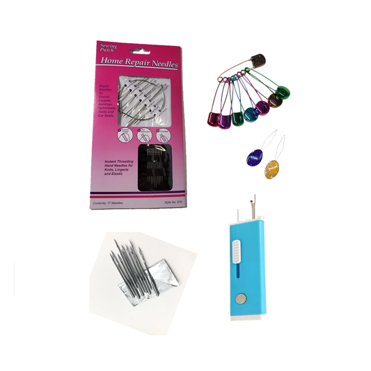 48 Parça Dikiş Yardımcı Seti, 14 Numara Makine iğnesi , El İğneleri, İlik Sökücü, Makine ve El iğneleri için İplik Geçirici