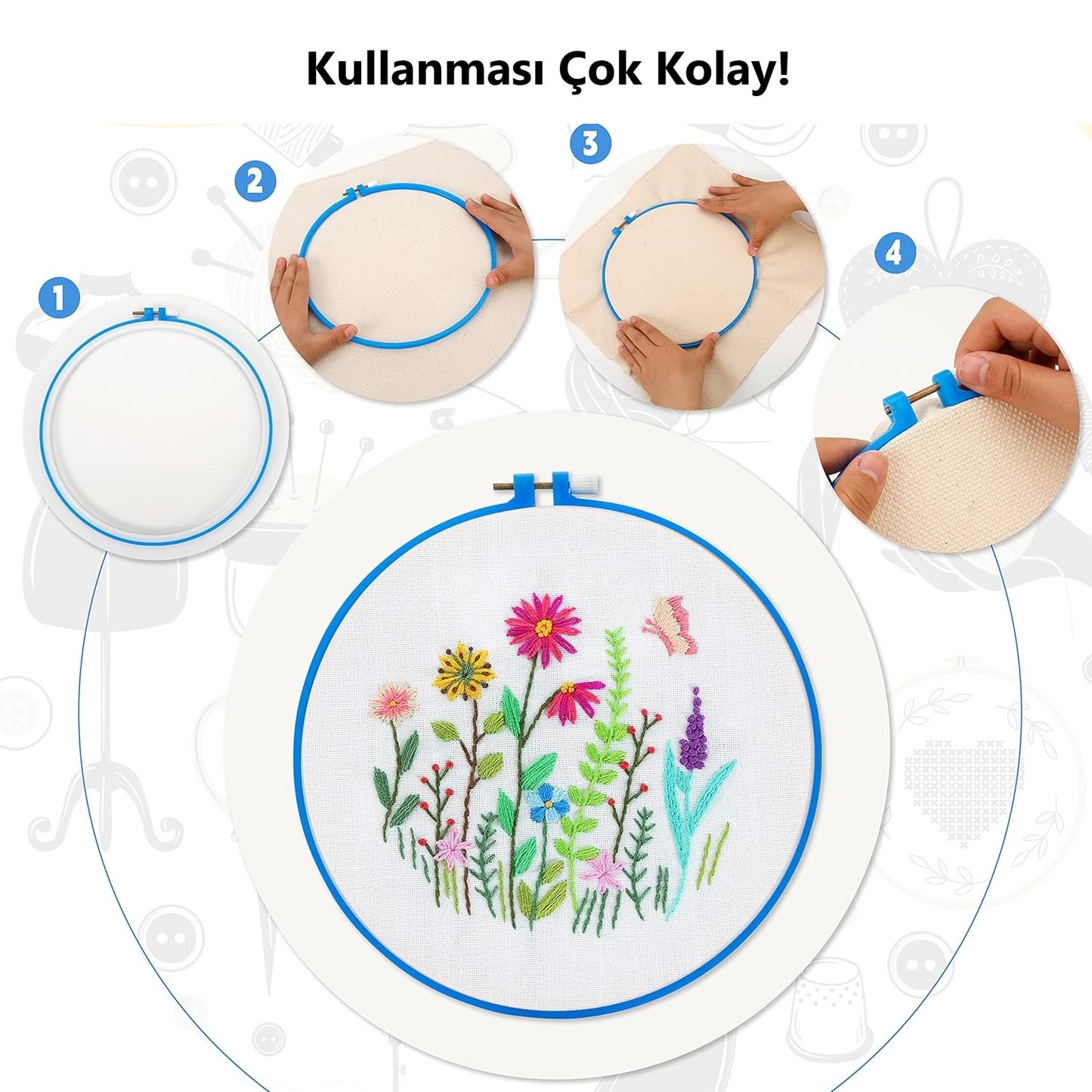 🧵 Renkli Plastik Nakış Kasnak Seti – 6 Boy Kasnak