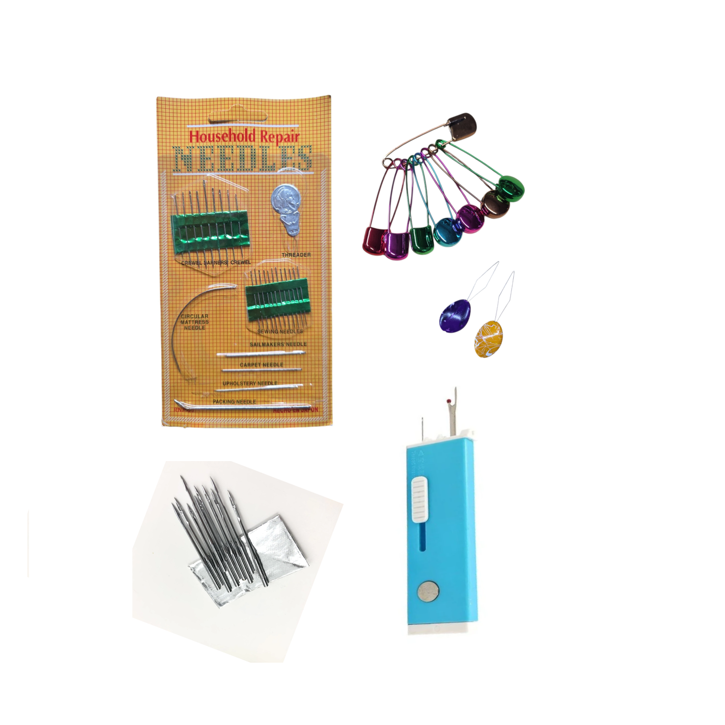 58 Parça Dikiş Yardımcı Seti, 14 Numara Makine iğnesi , El İğneleri, İlik Sökücü, Makine ve El iğneleri için İplik Geçirici