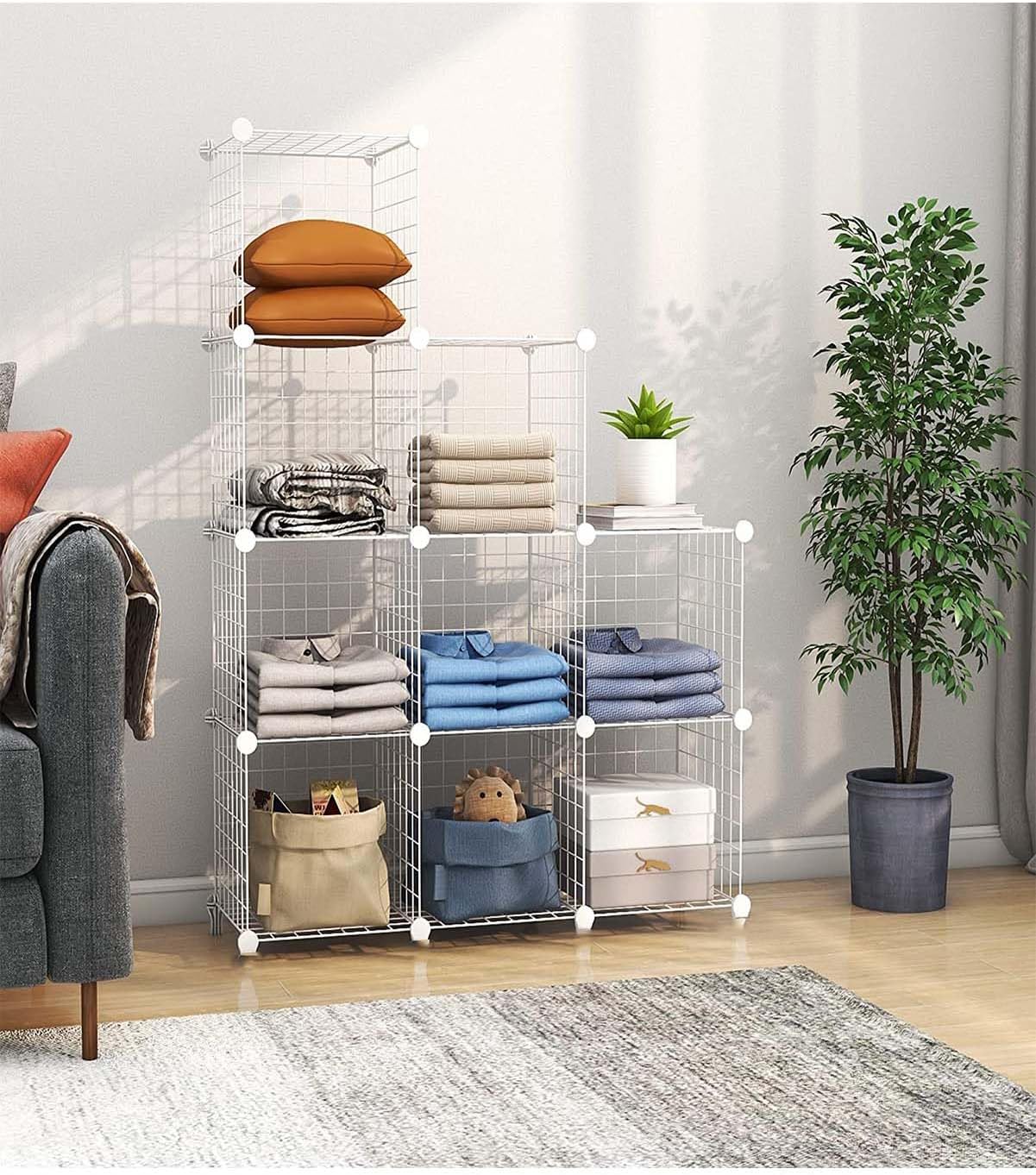 9 Bölmeli Metal Çok Amaçlı Beyaz Raf Dolap Organizer - Kendin Yap - 9 Raflı Organizer Dolap. 35cmX35cm Ebatlarında