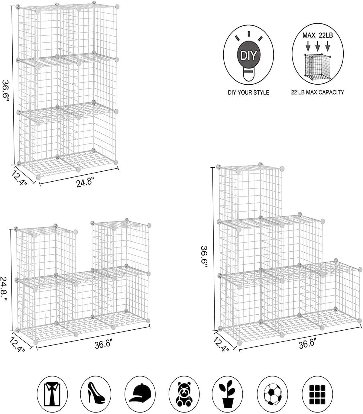 6 Bölmeli Metal Çok Amaçlı Raf Dolap Organizer - Kendin Yap - 6 Raflı Organizer Dolap. 35cmX35cm Ebatlarında