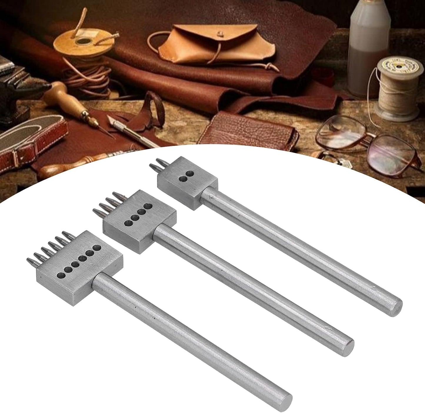 Üçlü Zımba Seti -Deri Punch için, Deri El Sanatları için, 3 Adet Zımba (Diş aralığı 5mm) [BA186]