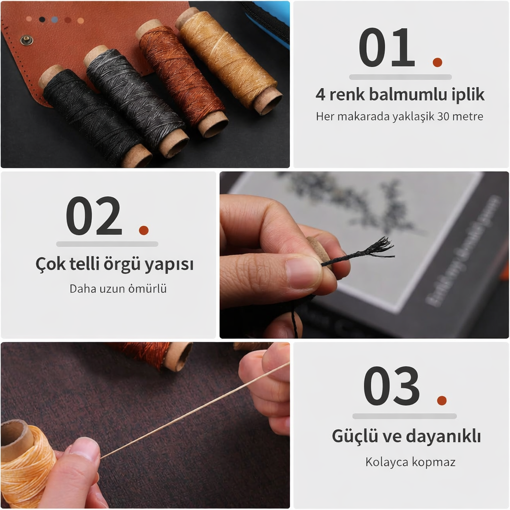 Deri Dikiş Seti, Biz, İğneler, Mumlu İplik İçeren Deri Dikiş Tamir Seti, Ayakkabı vs İçin Dikiş Aletleri
