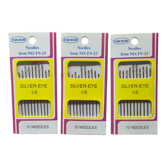 10 Adet Çelik El Dikiş İğnesi, 5 Boy Sıralı Gümüş Delikli Dikiş İğnesi