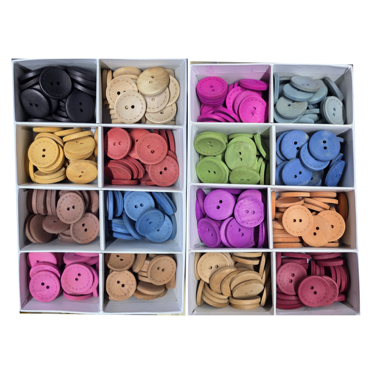 10 Adet Renkli Ahşap Düğme - 30mm (44 Boy)