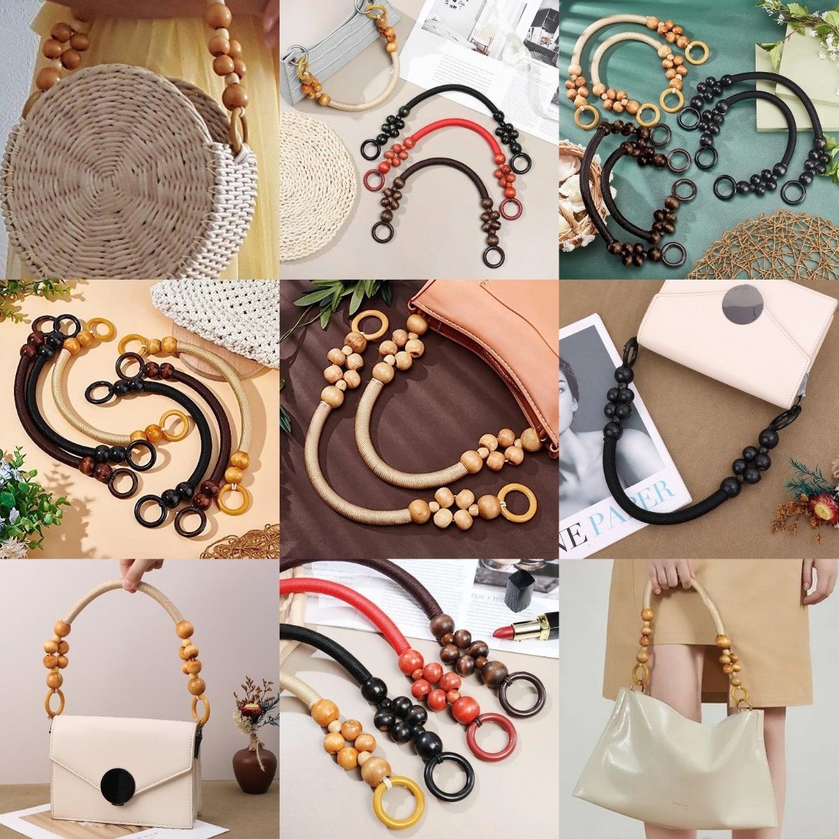 Ahşap Boncuklu Çanta Sapı  (Tek adet) (44cm)