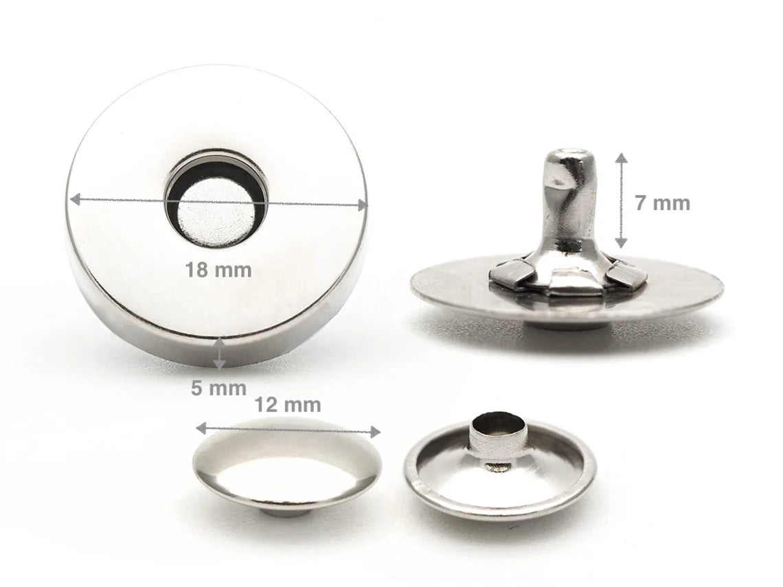 18mm Çift Rivetli Mıknatıslı Çanta Çıtçıtı / 100 Adet  - Troklu Çanta Çıtçıt - Mıknatıslı Rivet