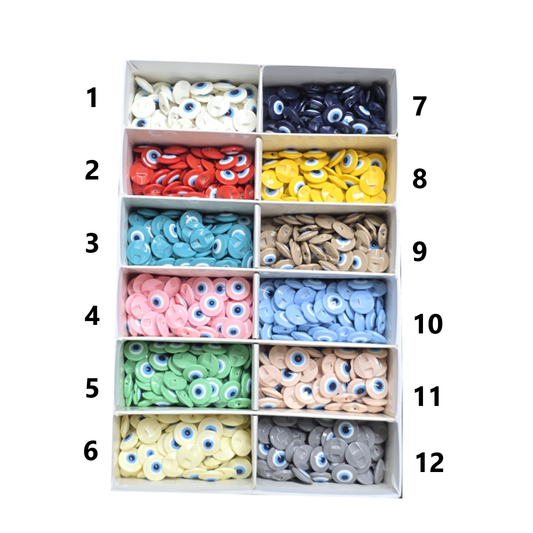 10 Adet Nazar Boncuk Desenli, Bebe Düğme, Gömlek Düğmesi, Hırka, Yelek Düğmesi (14mm - 22 Boy Düğme)