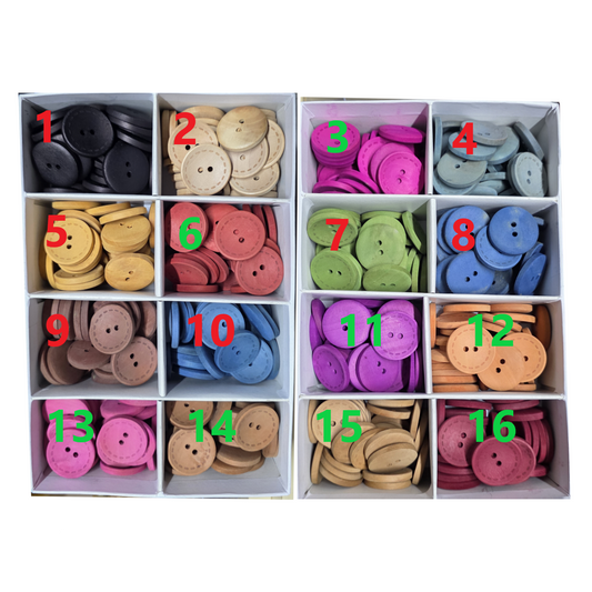 10 Adet Renkli Ahşap Düğme - 30mm (44 Boy)