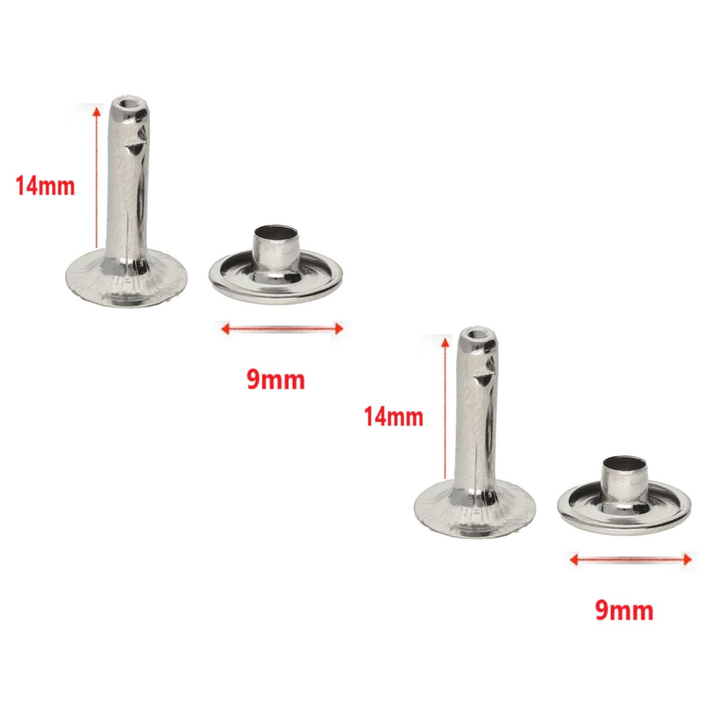9mm double sided Rivet / Without Apparatus (in packs of 100 or 1000 pieces)