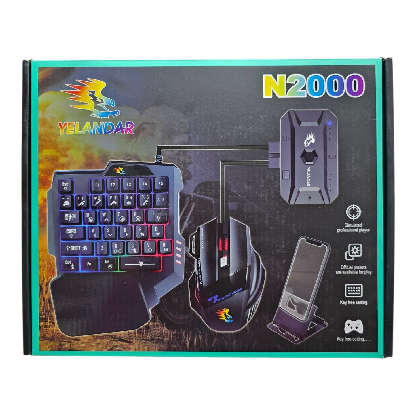 5 Parça, Tek El oyuncu Klavye, Mouse Set. (Android ve IOS uyumlu) N2000