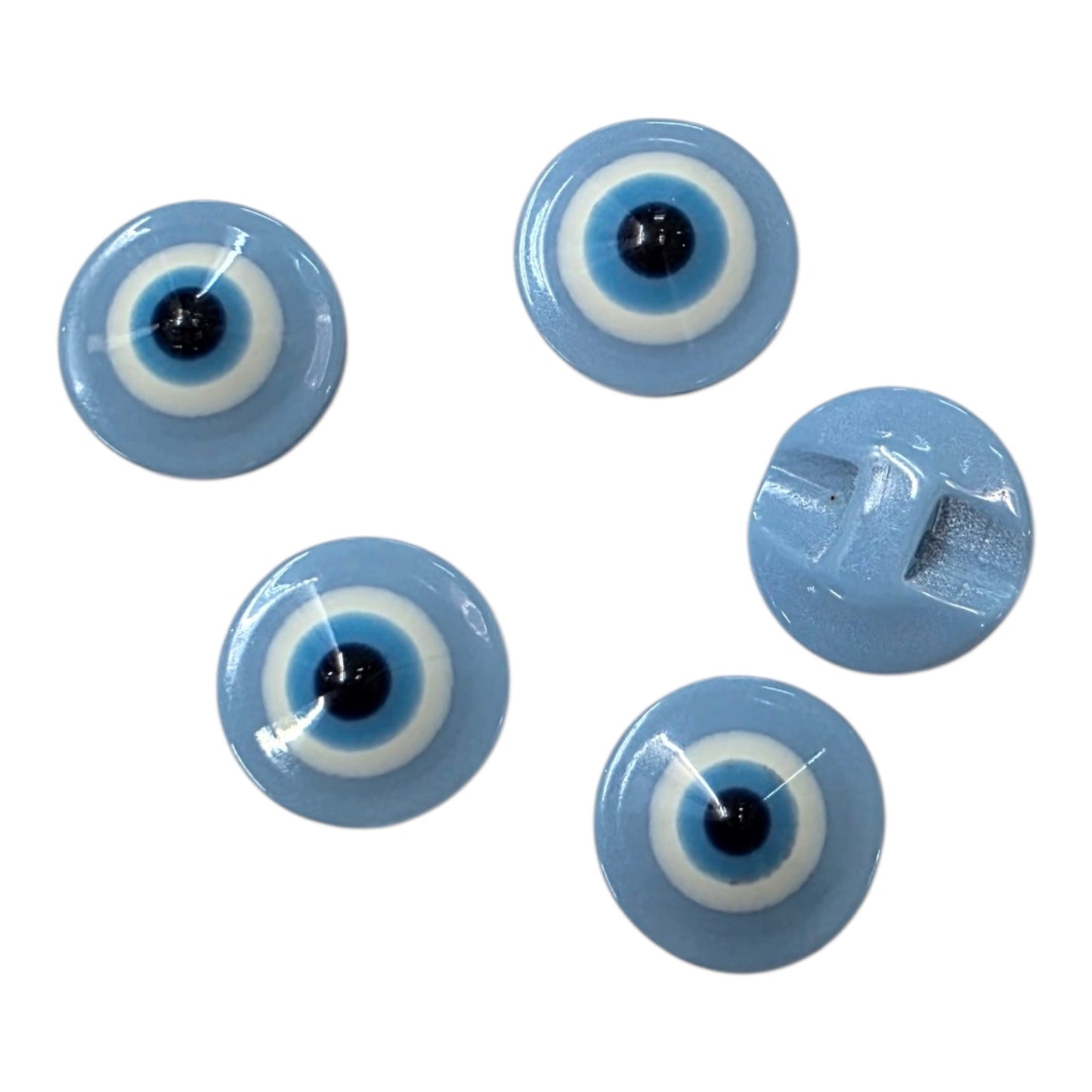 10 Adet Nazar Boncuk Desenli, Bebe Düğme, Gömlek Düğmesi, Hırka, Yelek Düğmesi (14mm - 22 Boy Düğme)