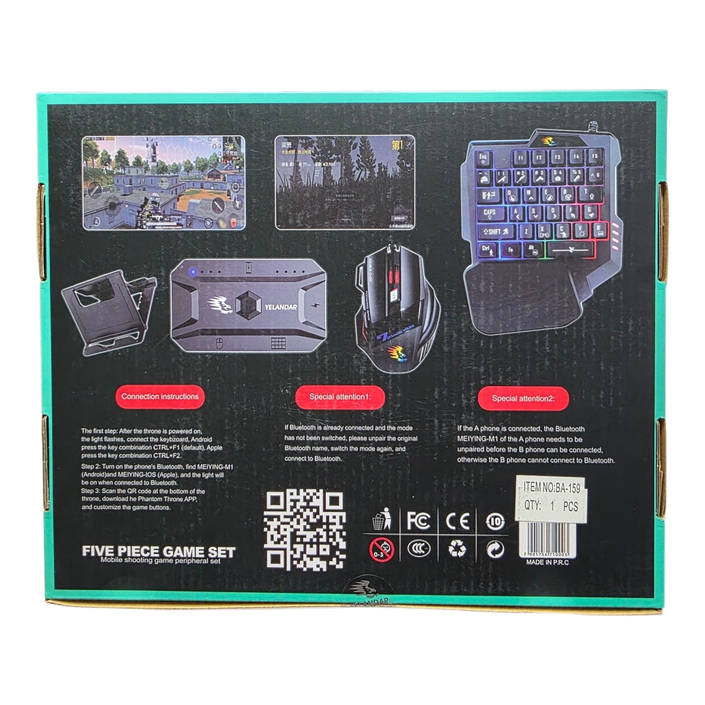 5 Parça, Tek El oyuncu Klavye, Mouse Set. (Android ve IOS uyumlu) N2000