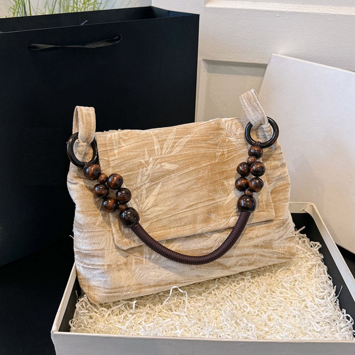 Ahşap Boncuklu Çanta Sapı  (Tek adet) (44cm)