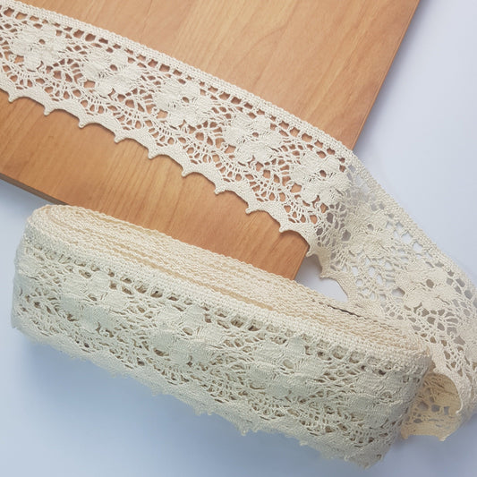 5cm Eninde 10 Metre Krem Kenar Pamuk Dantel 50mm (9520)