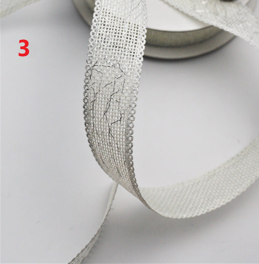 2.5cm Eninde Kenarı Simli Jüt Kurdele Şerit Paketleme, Süs, Kurdele Şerit. ( 9 metre top halinde)