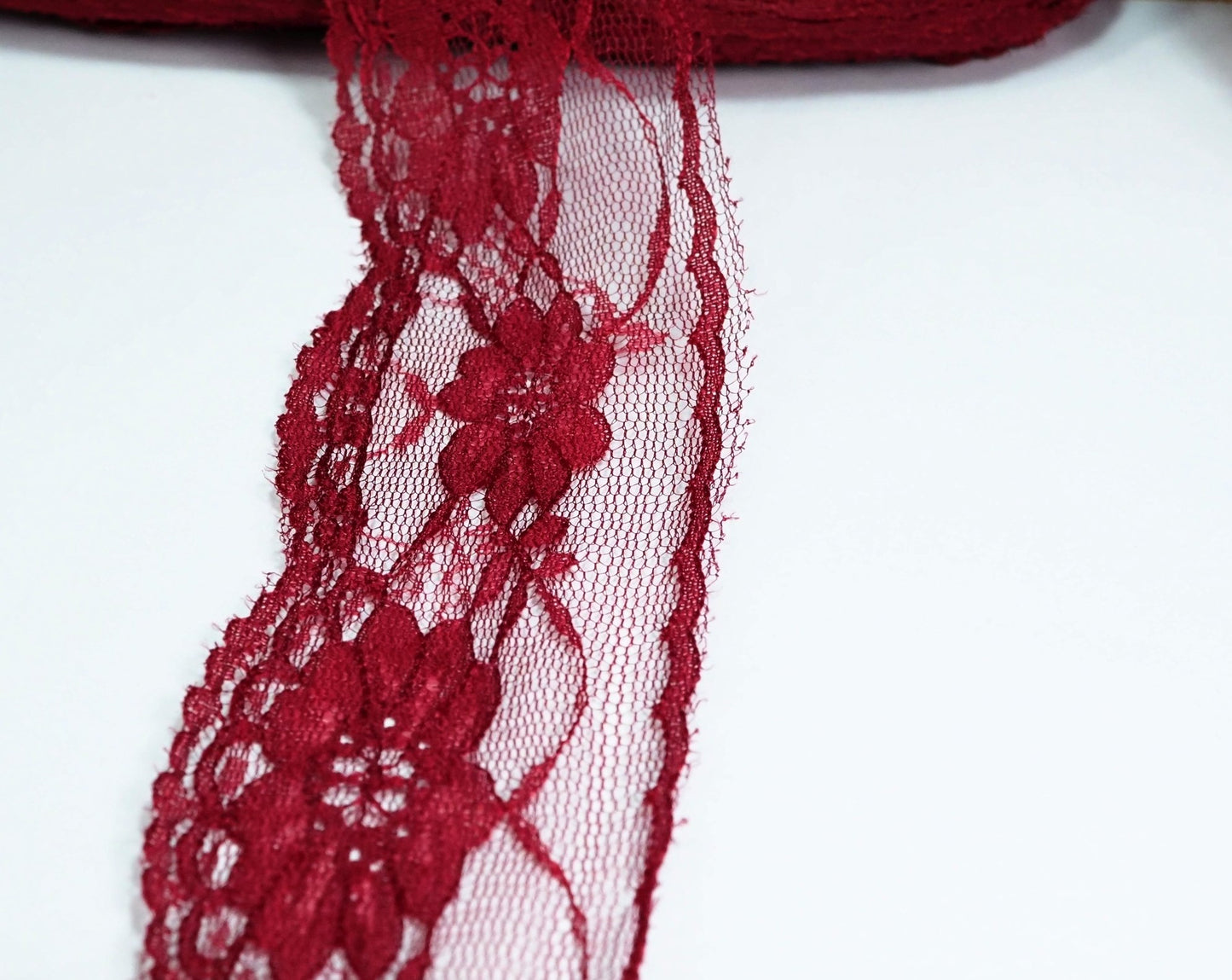 5cm wide Light Claret Red Nylon Lace 5 Meter Ball - (730)