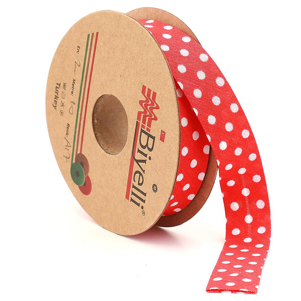 Red Polka Dot Cotton (Coton) Bias 2cm width 25mt (A17)