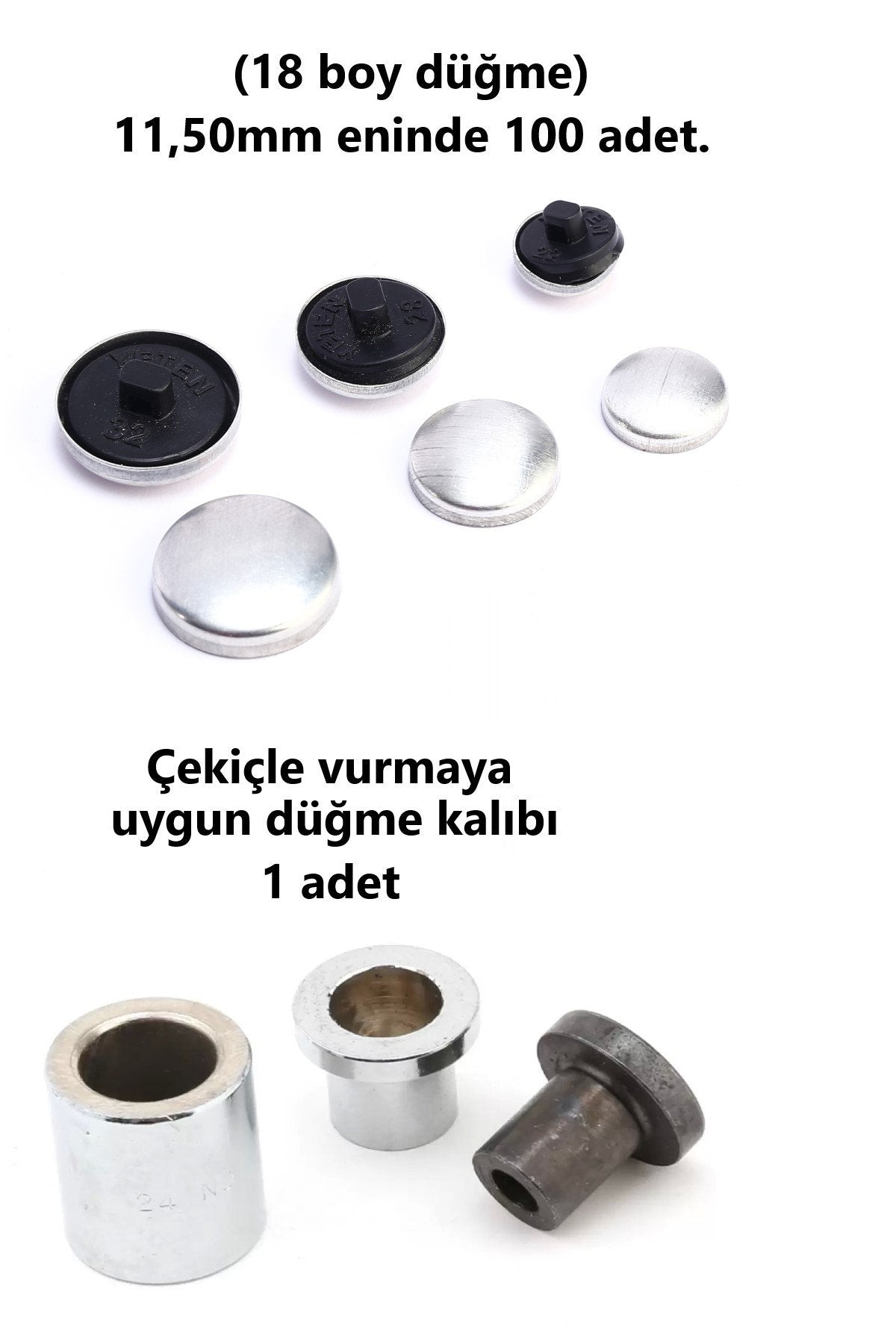Kumaş Kaplama Düğme Yapım Seti - (18 Boy) 100 adet Düğme ve Kalıp  (11,50mm)