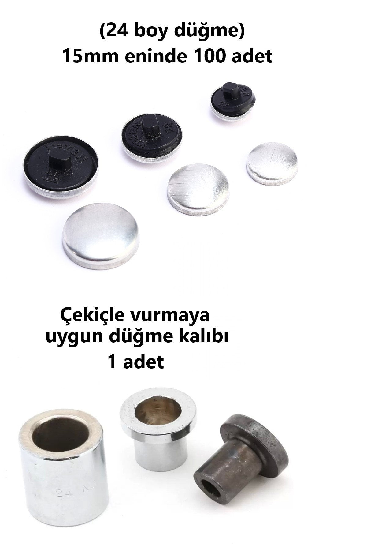 Kumaş Kaplama Düğme Yapım Seti - (24 Boy) 100 adet Düğme ve Kalıp  (15mm)