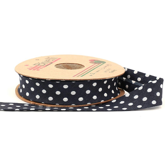 Navy Blue Polka Dot Cotton (Coton) Piping 2cm wide 25mt (A19)