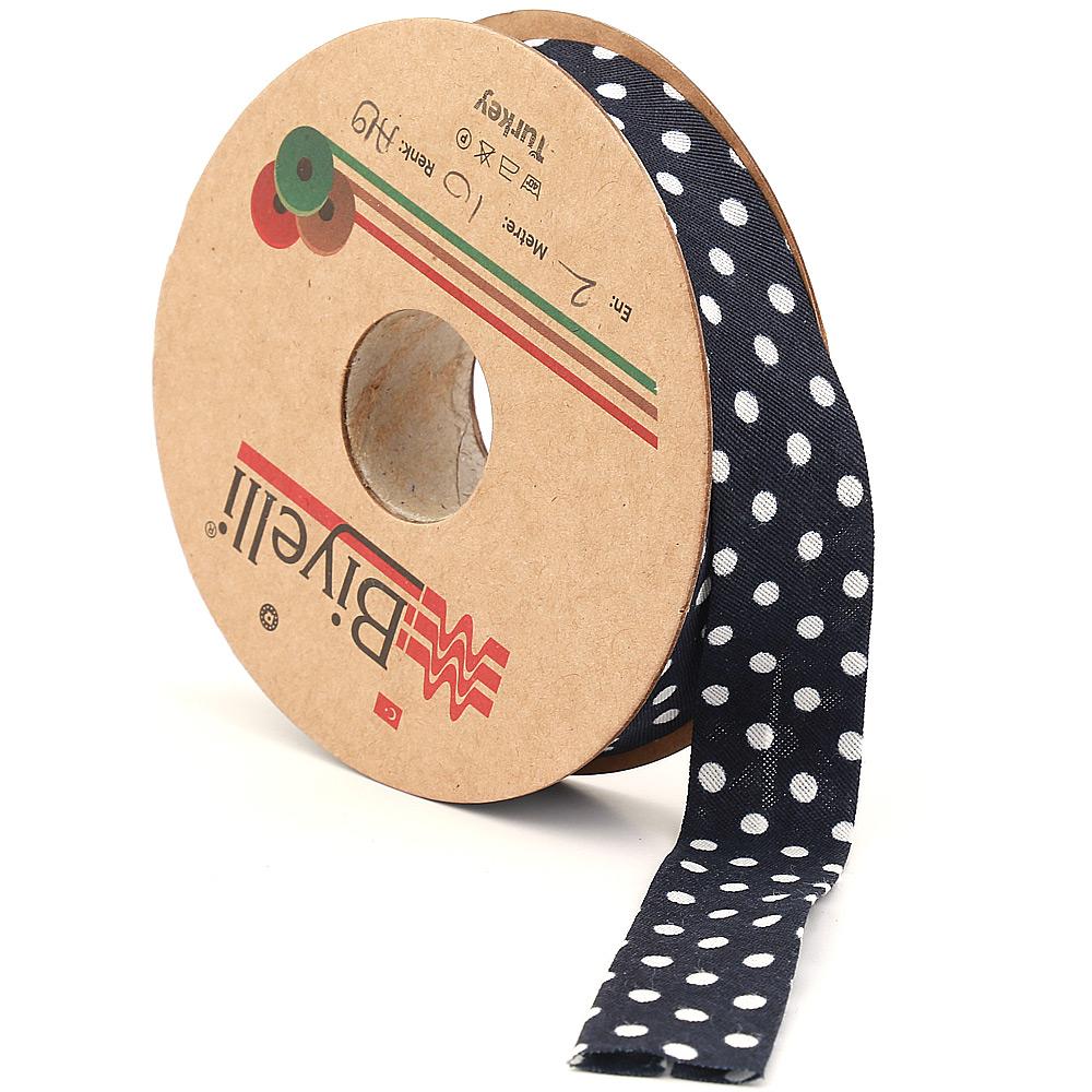 Lacivert Puantiyeli Pamuk (Koton) Biye 2cm eninde 25mt (A19)