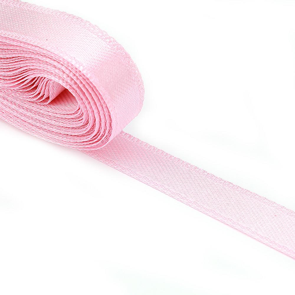 Розовая атласная лента двухсторонняя шириной 1см 10м шарик