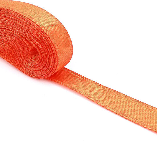 Лента атласная двухсторонняя оранжевого цвета шириной 1см 10м шарик