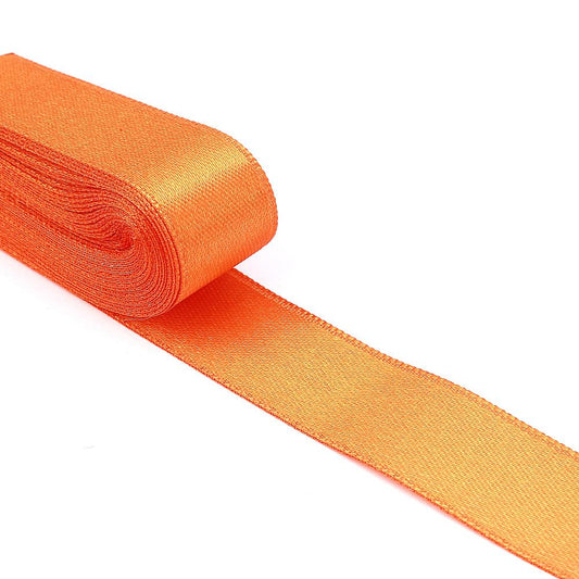 Лента атласная двухсторонняя оранжевого цвета шириной 2 см, шарик 10 м.