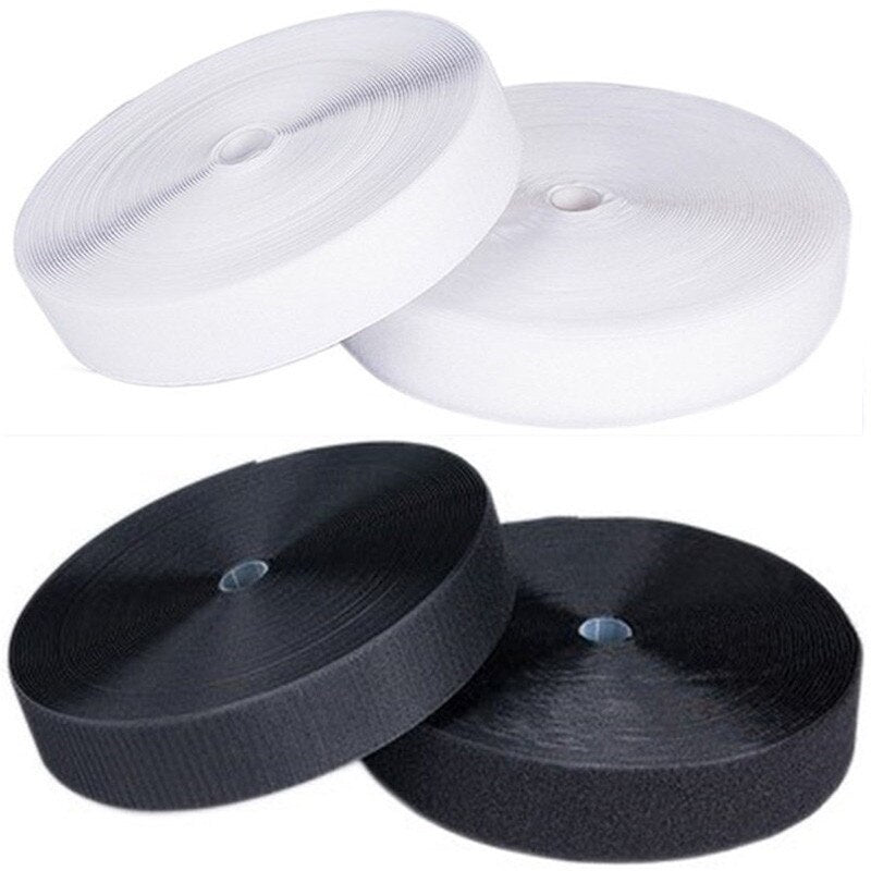 Wide Velcro Tape - White Velcro - Black Hook and Loop (25 mt in ball)