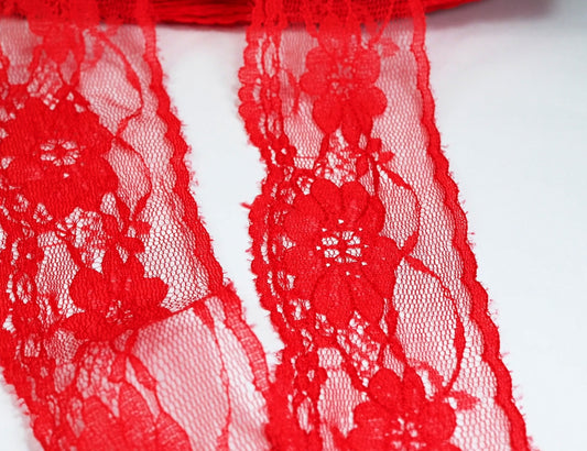 5cm eninde Kırmızı Naylon Dantel 5 metrelik top - (730)
